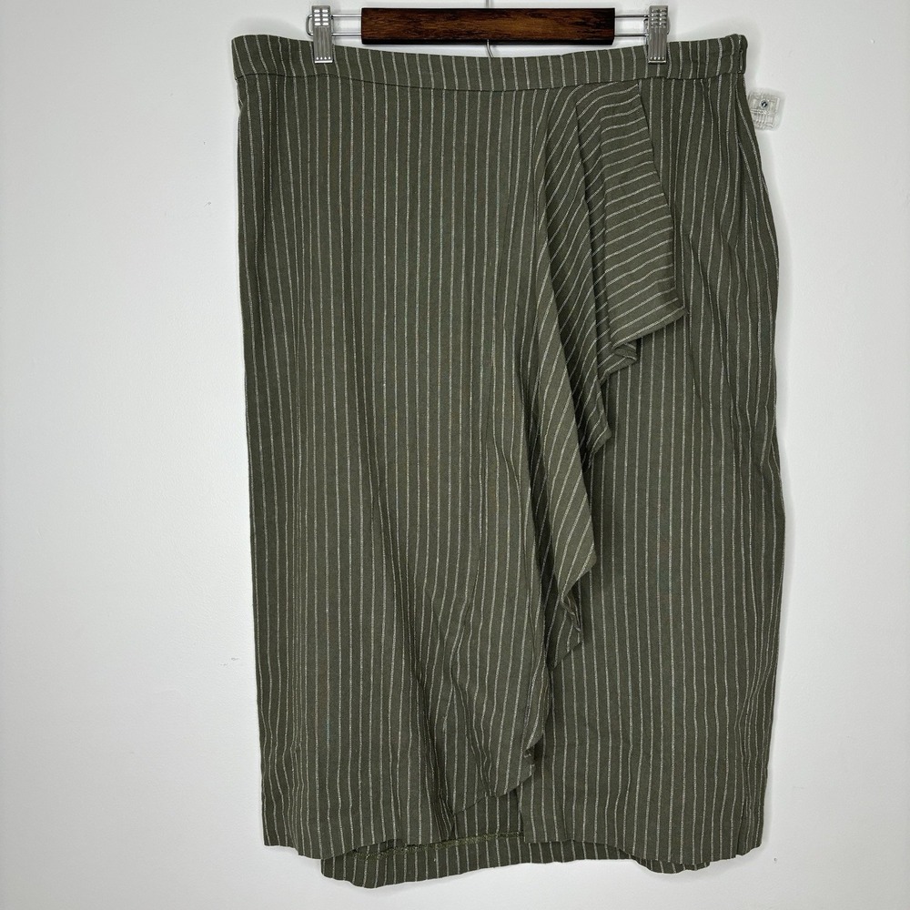 J. Jill Skirt XL Linen Midi Green Moss White Forest Bohemian Boho Cottage Ruffle